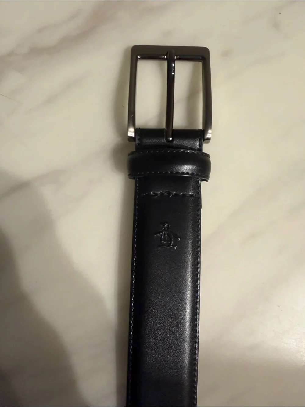 Original Penguin Men’s Black Leather Dress Belt Size 30 Gunmetal Buckle